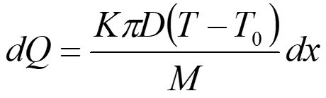 dq表示单位质量流量气体在管长为dx上的热量损失，由传热学关系，得dq represents the
