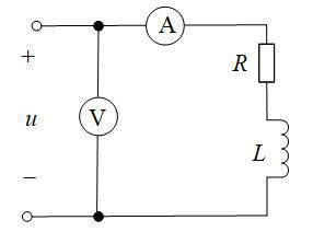 下图所示电路中，已知电压表的读数是15V，电流表的读数是1A，R=5？，正弦电源的角频率，则电感L=