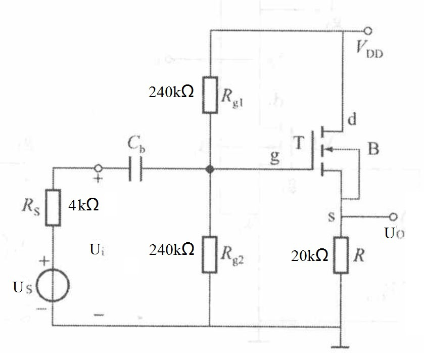 已知电路参数如图下所示，场效应管工作电作点上的互导=1mS，请回答下列问题： （2）=？ 
