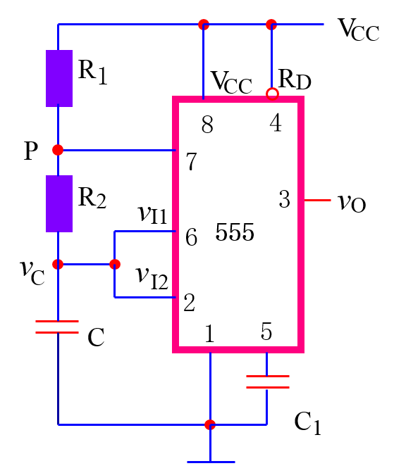 由555定时器构成的电路如图所示，该电路的名称是（）。