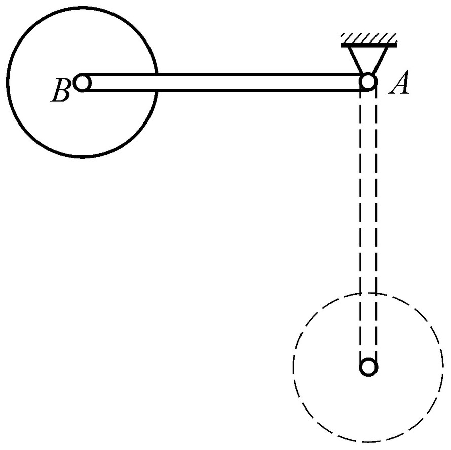 质量为m1，半径为R的均质圆盘，在圆心与质量为m2，长为L的均质杆AB用光滑销钉B连接。系统由图示水