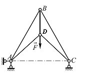 在图示桁架中，已知：力F，AB=BC=CA=L，AD=DC=         。 试用虚位移原理求杆