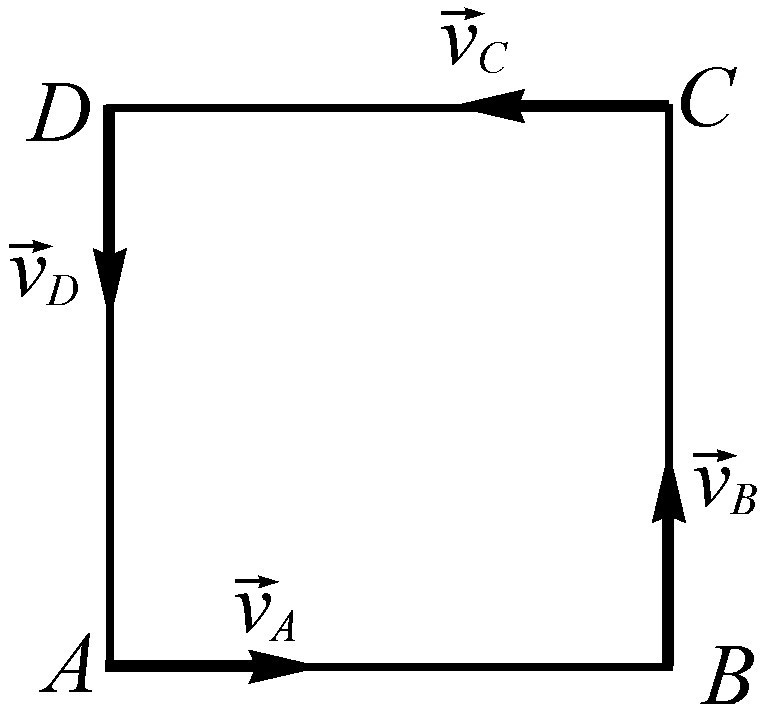 一正方形平面图形在其自身平面内运动，若其顶点a，b，c，d的速度方向如图所示，则该运动是可能的。一正