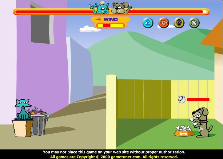 下图给出了猫狗大战小游戏的一个典型的对战场景，其中图中的猫和狗分别代表对战的双方，在人机对战模式下，