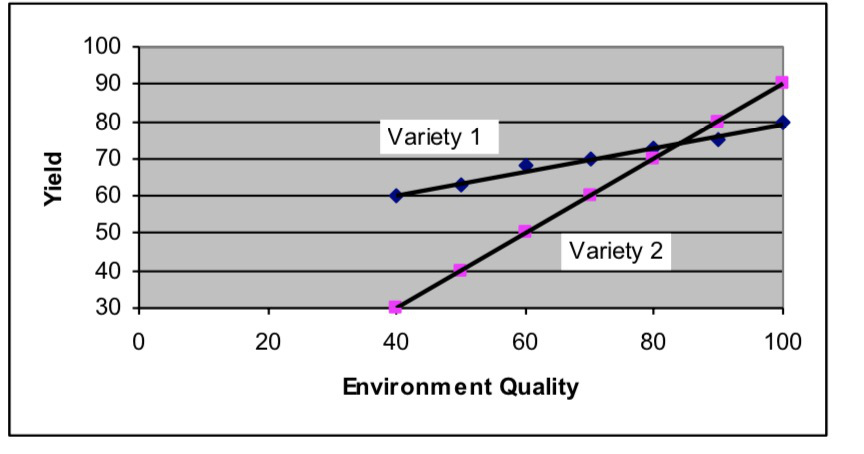 the graph below shows how yield in two varieties o