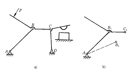 图示夹紧装置，知:ab=30mm,bc=15mm,ad=38mm,cd=18mm，问: （1）该机构