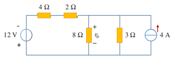1. 如图（a)所示，要求电阻8Ω两端电压v0，可以采用电源等效变换的方法，得到图(b)所示的电路形