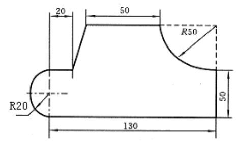 编写图5所示样板零件的轮廓加工数控程序,工件厚8mm。选用直径12mm的立铣刀。要求：（1）在图上标