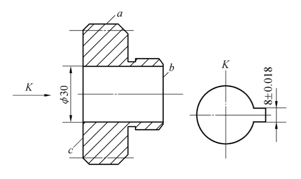 将下列技术要求标注在零件图上： （1）φ30孔表面圆柱度公差值为0.005mm。 （2）右端面对φ3
