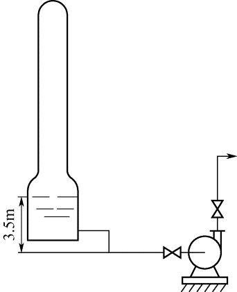 将减压精馏塔釜中的液体用离心泵输送至高位槽，釜中真空度为66.7kPa，现场泵只能安装于地面上，釜中