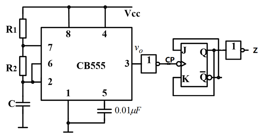 电路如图所示已知r1＝510ω，r2＝10kω，c=0.1μf。 （1)说明555定时器组成何种电路