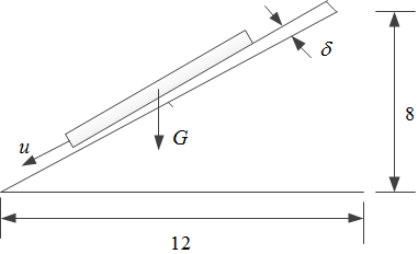 3、 如图所示，已知木块运动速度u=1m/s，油层厚度δ=1mm，木头的密度为 ，木头的厚度 ，油层