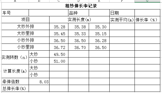 粗纱伸长率是粗纱试验的一项重要指标，保持合适的粗纱伸长率对粗纱质量有重要作用，纺纱车间需要经常性对粗