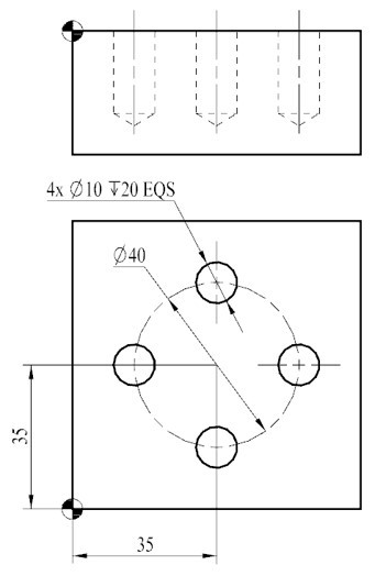 用φ10麻花钻（不需要中心钻预钻中心孔）加工如下图所示零件的孔系，试编写加工程序，要求：（1）编程原