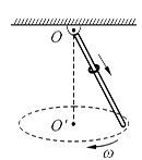 如图所示，一光滑细杆上端由光滑铰链固定，杆可绕其上端在任意角度的锥面上绕竖直轴作匀角速度转动。现有一