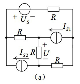 图示电路中，（a）图的电压源us=20v时，u=8v。若将us去掉并用短路线代替，如图（b）所示，试