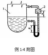 请看附图，本章的例题1-4，用图中的u形压差计测量容器的液位。显然，r随着液位的增长而减小，r＝0时