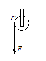 如图所示，一根轻绳绕于半径r = 0.2 m的飞轮边缘，并施以f＝98 n的拉力，若不计轴的摩擦，飞