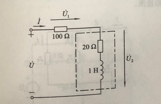 已知荧光灯的等效电路如图所示，灯管电阻为100ω，镇流器电阻为20欧姆，电源电压为220∠0°，频率