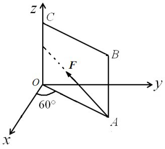 图示力F作用线在OABC平面内，试问力F对各坐标轴之矩为 