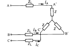 图示电路为负载Y形联接的对称三相电路，已知电源线电压UL=380V,Z=(2+j3)Ω,ZL=2Ω,