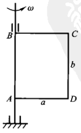 矩形均质薄片ABCD，边长为a与b，重为mg，绕竖直轴AB以初角速转动。此时薄片的每一部分均受到空气