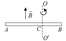 【单选题】右图，导体棒AB在均匀磁场B中绕通过C点的垂直于棒长且沿磁场方向的轴OO’转动（角速度与同
