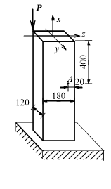 【计算题】矩形截面的铝合金杆承受偏心压力如图所示。若杆侧面上a点处的纵向应变ε=500×10-6，材