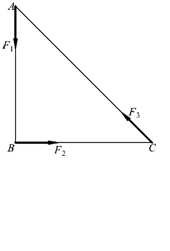 【单选题】如图所示，三个力作用与a、b、c三点，连接这三点所画三角形是等腰直角三角形，另外，此三力大