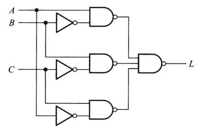某组合逻辑电路如图所示，其中a、b、c为输入信号，l为输出信号。某组合逻辑电路如图所示，其中A、B、