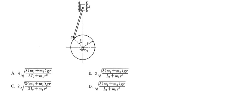 已知轮子半径是r，对转轴O的转动惯量是I0；连杆AB长l，质量是m1，并可看成匀质细杆；滑块A质量是