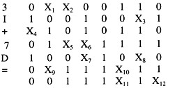 由6个字符的7位ASCII编码排列，再加上水平垂直奇偶校验位构成下列矩阵（最后一列为水平奇偶校验位，