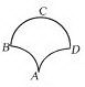 半径为5厘米的三个圆弧围成如右图所示的区域，其中AB弧与AD弧是四分之一圆弧，而BCD弧是一个半圆弧