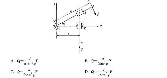 如图所示连杆机构中，当曲柄OC绕O轴摆动时，滑块A沿曲柄自由滑动，从而带动AB杆在铅垂导槽内移动。已