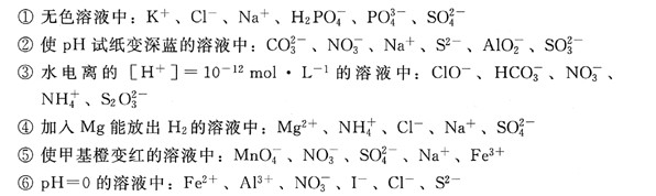 下列各组离子能在指定溶液中共存的是（)。A．①③B．②④⑤C．①②⑤D．③⑥下列各组离子能在指定溶液