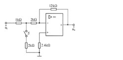电路如图所示，当开关S闭合时，电路的闭环电压放大倍数Auf等于（)。A．－3B．－5C．－4D．－7