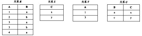关系代数表达式R×S÷T－U的运算结果是（1)。A．B．C．D．关系代数表达式R×S÷T-U的运算结