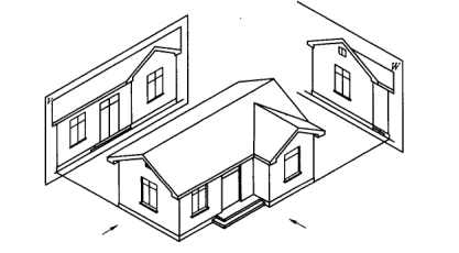 识读图形，根据房屋建筑施工图的形成规律回答问题： 房屋建筑施工图一般在H面上作（)。（单项选识读图形