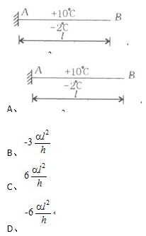 AB梁为矩形截面梁，截面高为h，上侧温度升高10℃，下侧温度下降2℃，B点的竖向位移（以向下为正)为