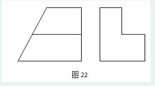 图22给出了物体的立面投影图和侧面投影图，则其水平投影图应为()