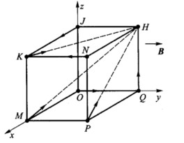 如图所示，在立方体的角上有一些电荷为q，速度大小为v的正电荷，速度的方向如图中箭头所示。在立方体的区