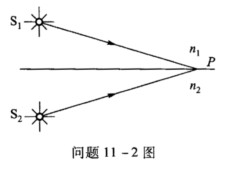 如问题11－2图所示，由相干光源S1和S2发出波长为A的单色光，分别通过两种介质（折射率分别为n1和