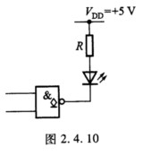 由OD与非门驱动发光二极管电路如图2．4．10所示，已知与非门的IOL=24 mA，IOH=24 m