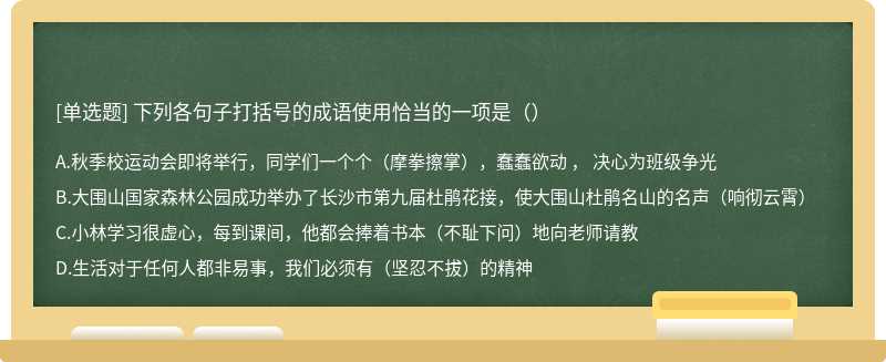 下列各句子打括号的成语使用恰当的一项是（）