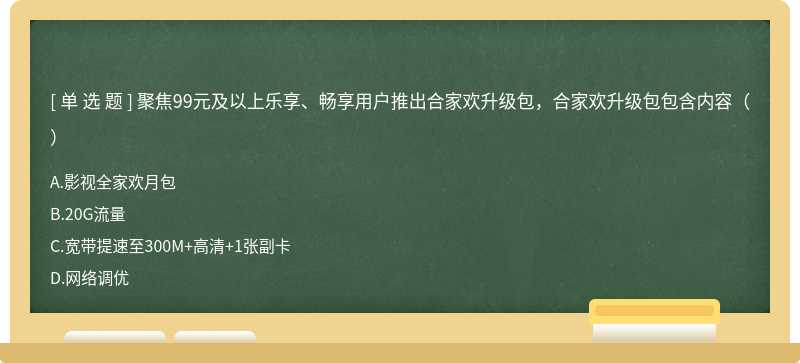 聚焦99元及以上乐享、畅享用户推出合家欢升级包，合家欢升级包包含内容（）