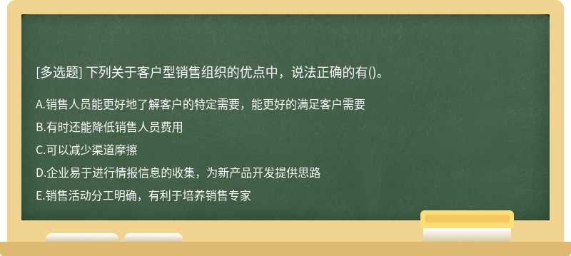 下列关于客户型销售组织的优点中，说法正确的有()。