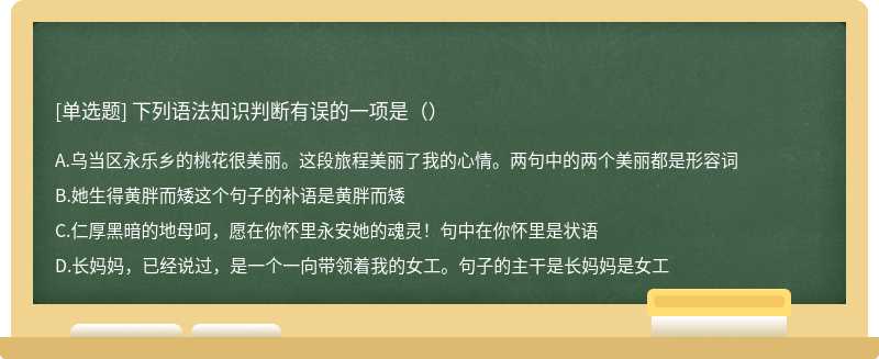 下列语法知识判断有误的一项是（）