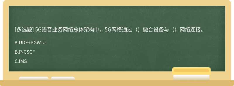 5G语音业务网络总体架构中，5G网络通过（）融合设备与（）网络连接。