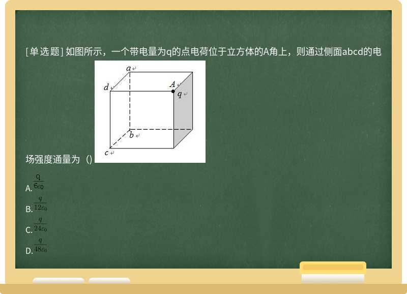 如图所示，一个带电量为q的点电荷位于立方体的A角上，则通过侧面abcd的电场强度通量为（) 