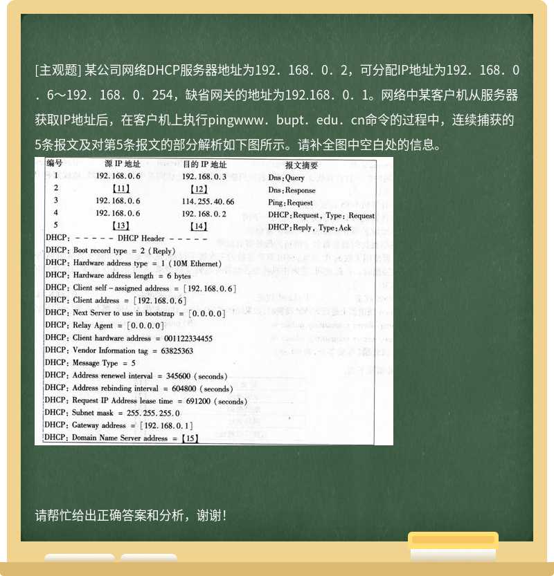 某公司网络DHCP服务器地址为192．168．0．2，可分配IP地址为192．168．0．6～192．168．0．254，缺省网关的地